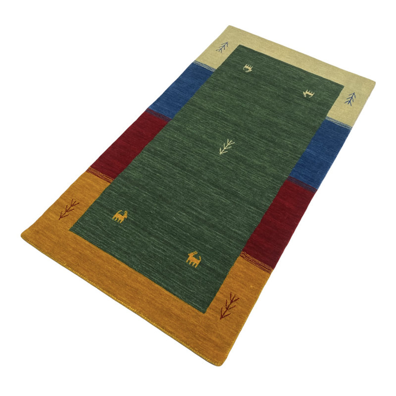 Hand Woven Green Indoor / Outdoor Rug, Rectangular 160cm H x 90cm W