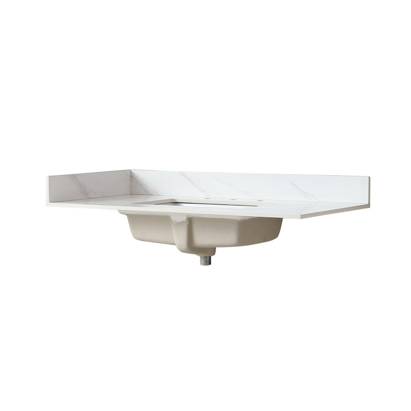 Dessus de meuble-lavabo avec dosseret de 22 po et dosseret de 22 po de hauteur, pour comptoir de meuble-lavabo, Bianco Carrara Venato