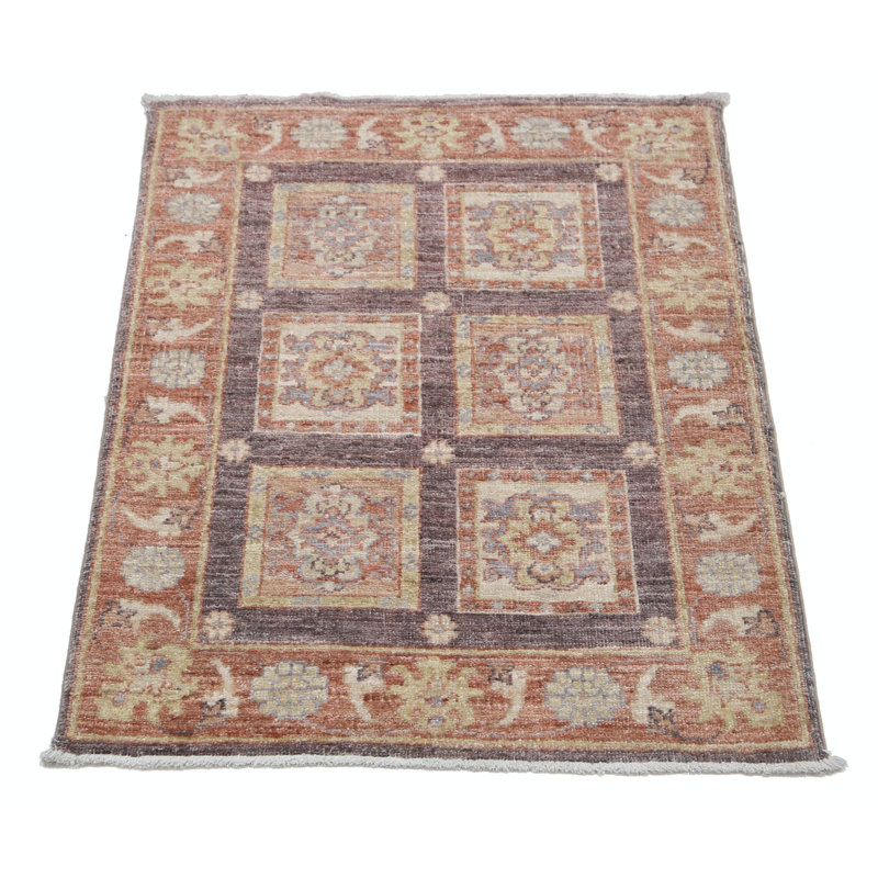Tapis décoratif en laine noué à la main brun, brun, 2,2 pi x 2,8 pi à motif floral géométrique, Brown/Red