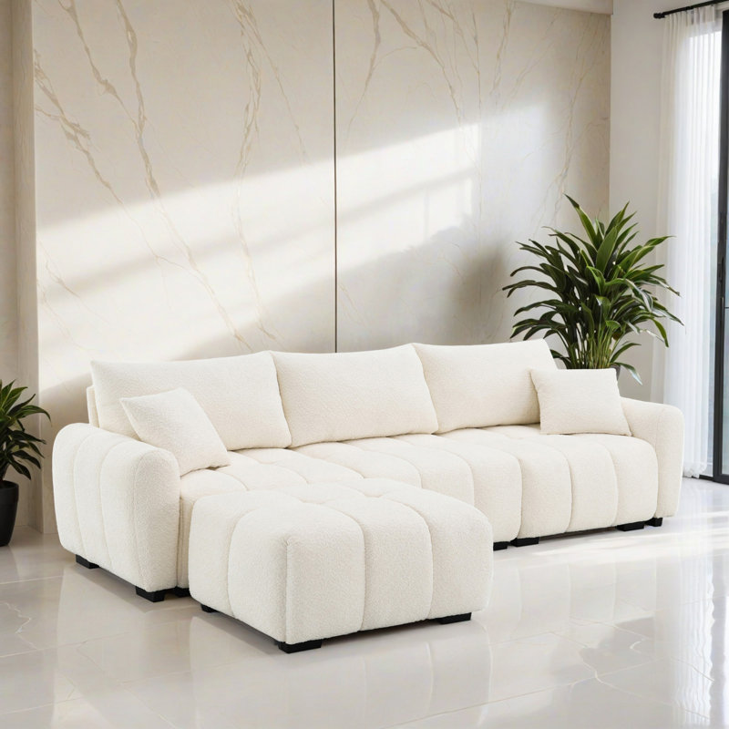 Canapé-lit modulaire 4 pièces pour salon, Crème Boucle
