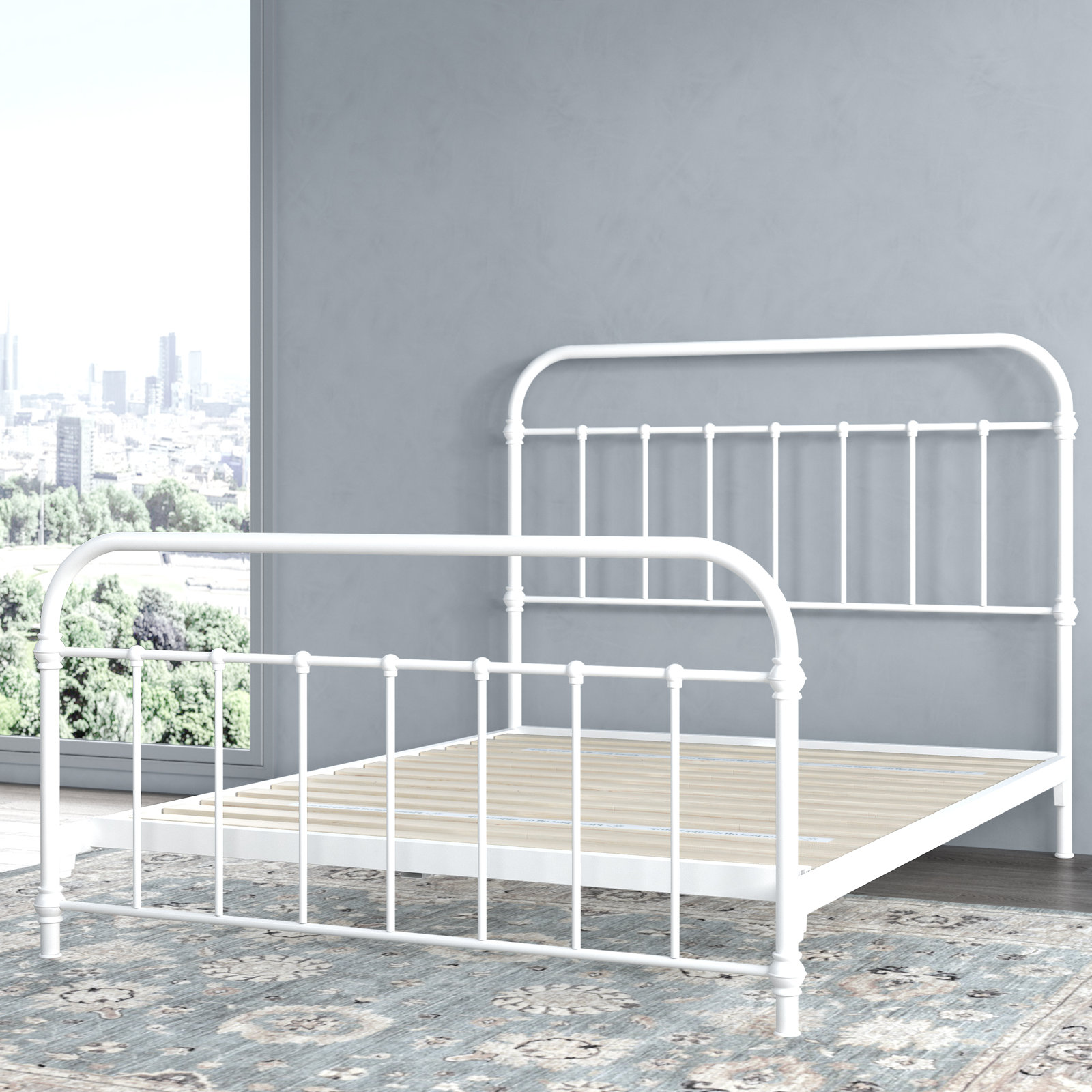 Niles Metal Spindle Bed, White, Queen