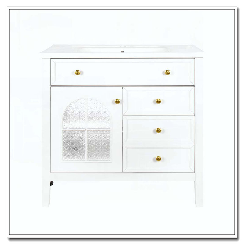 Armoire de salle de bain 35,6 po, White+Sink+1door