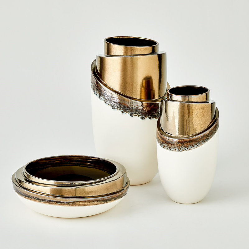 Slant Stack Vase-Reactive Bronze-Sm, 16" H x 9" W x 9" D