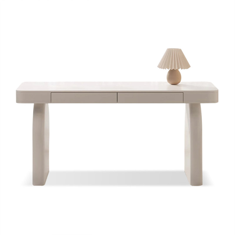 White Rectangular Manufactured Wood with 2 drawers desk, 29.53" H x 55.12" W x 23.62" D