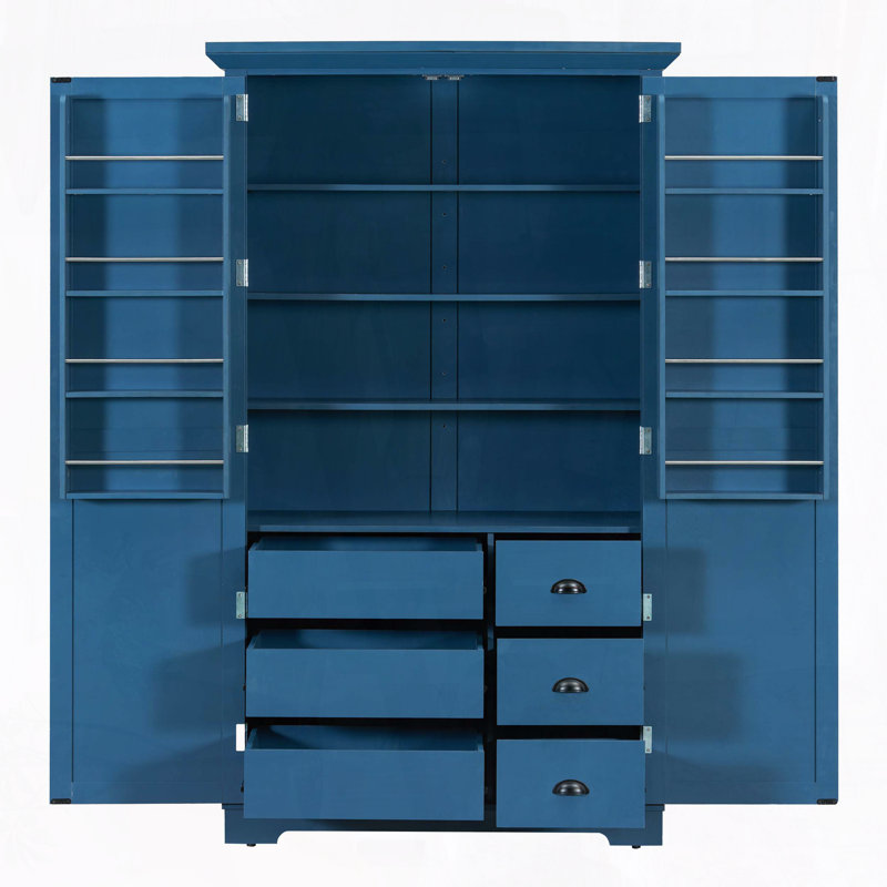 Garde-manger autoportant avec tiroirs et plateaux coulissants, Bleu