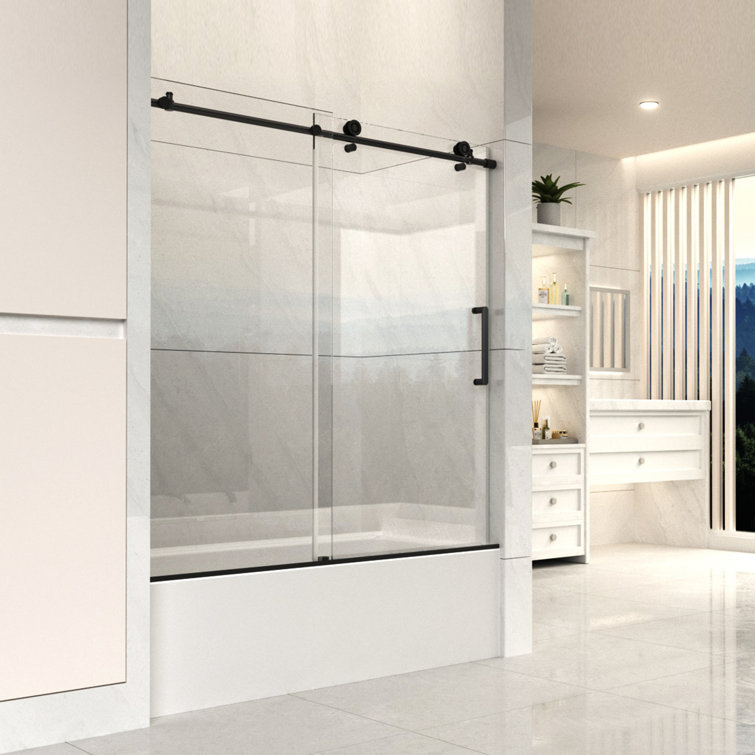 Buy 56-60 in. W x 59 in. H Frameless Bathtub Door, Water Repellent Tub  Shower Door with Reversible Handle, Bathtub Shower Door with 5/16 (8mm)  Certified Clear Tempered Glass, Stainless Steel Online