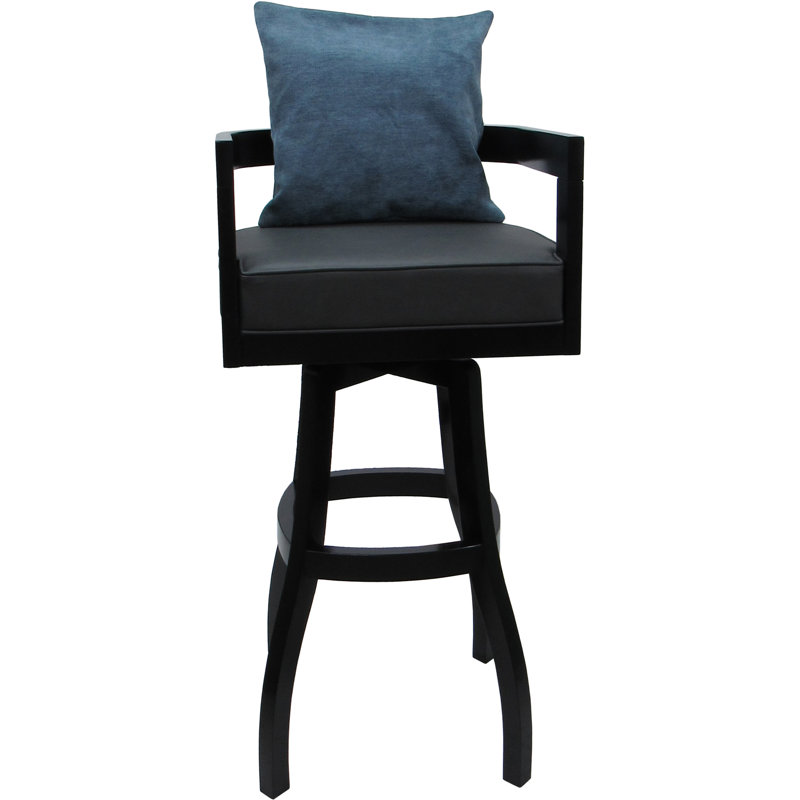 Vinyle en marbre Coray - coussin bleu, Vinyle gris / cadre beige, Tabouret de bar (siège d'une hauteur de 30 po)