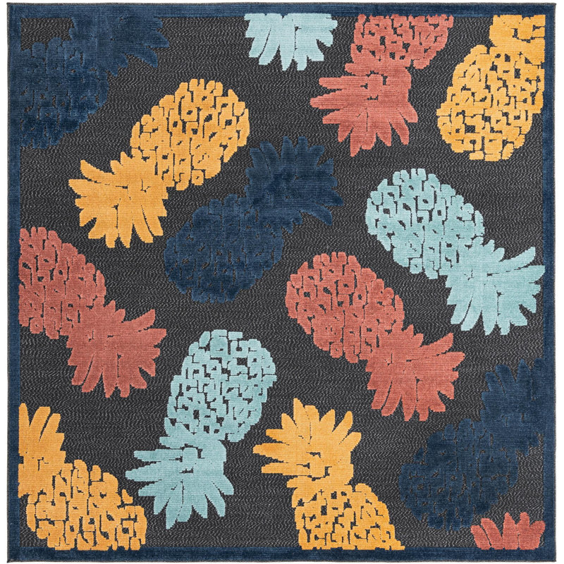 Medfield Indoor/Outdoor Rug Black, Square 7'10"