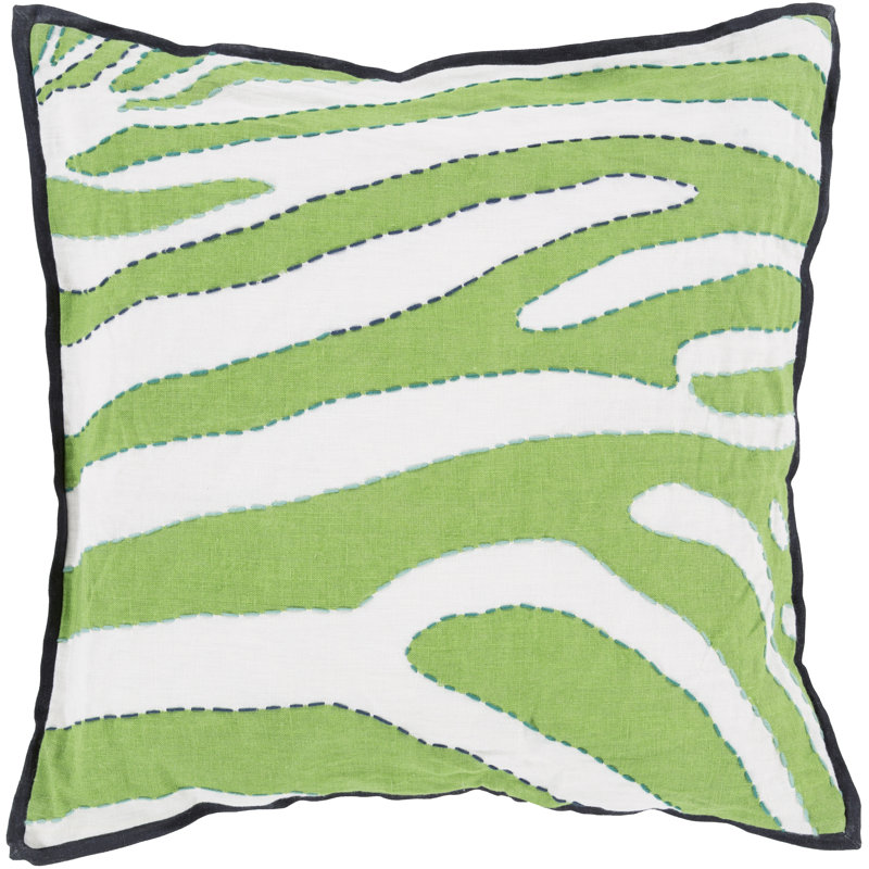 Coussin décoratif, H 22 po x l 22 po x P 4 po, Blanc / Vert, Duvet