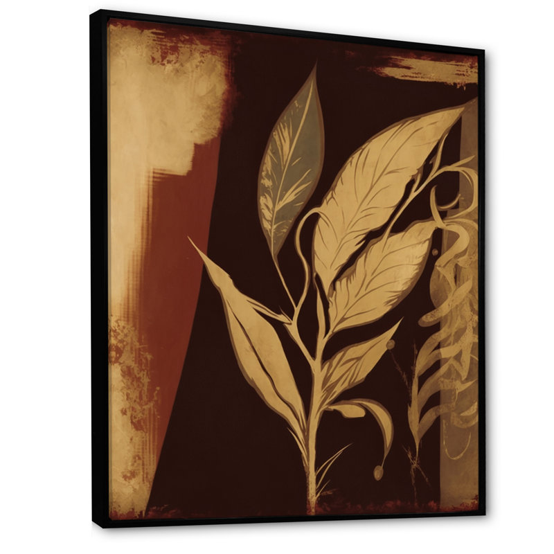 Terra Cotta chocolat feuilles I - paysage brun forêt, H 20 po x l 12 po x P 1 po, Toile à cadre flottant noir