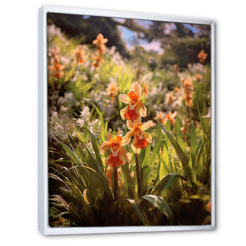 Orange, orchidées exotiques, vert, élégance, H 40 po x l 30 po x P 1,5 po, Cadre flottant blanc