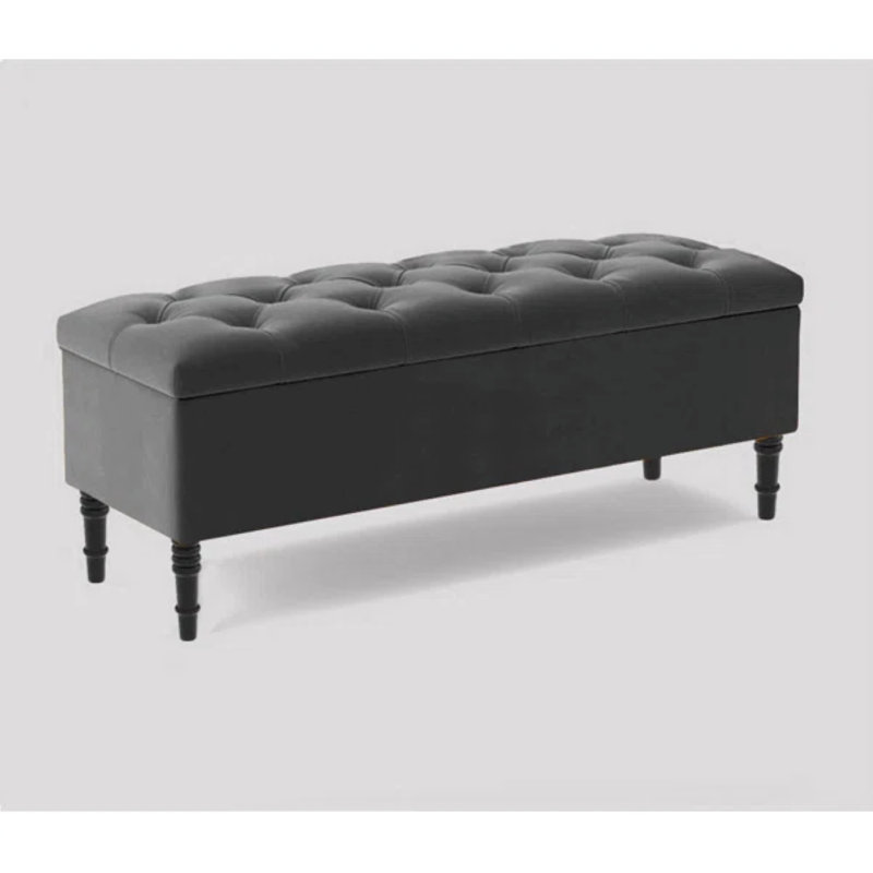Swiss Chesterfield Ottoman Storage Bench - Upholstered Plush Velvet Shoes Bench with Black Turned Wooden Legs