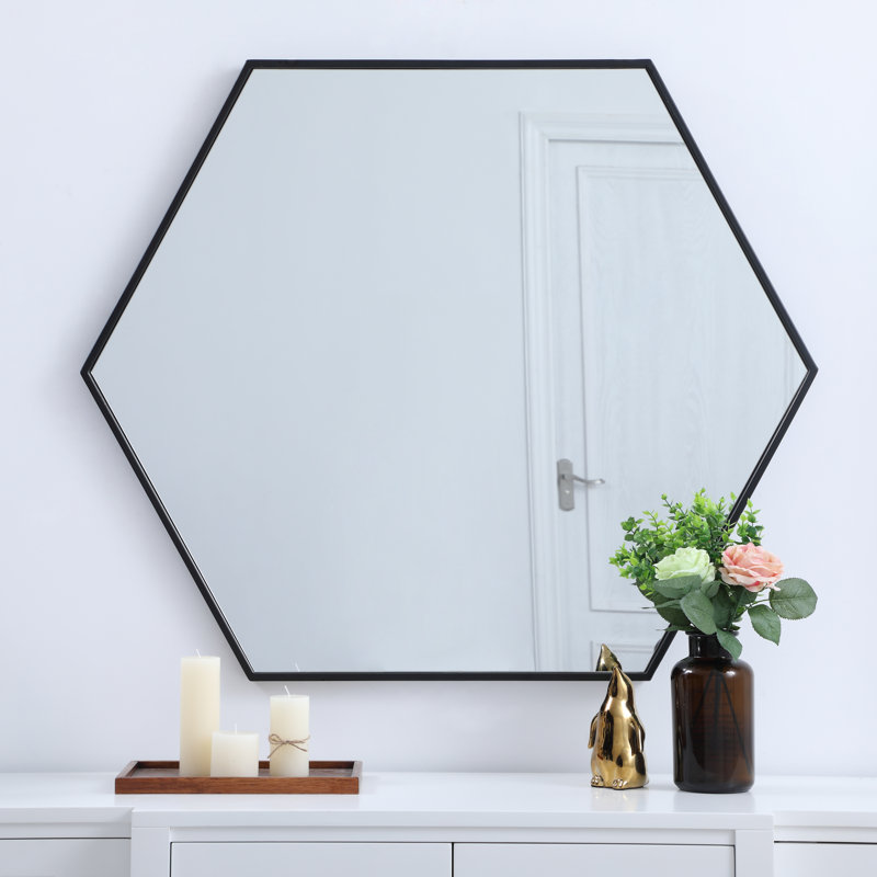 Sabine Metal Hexagon Wall Mirror, Black, 32" x 38"