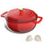 6 pte  Faitout rond en fonte rouge avec couvercle-114795881-114795883