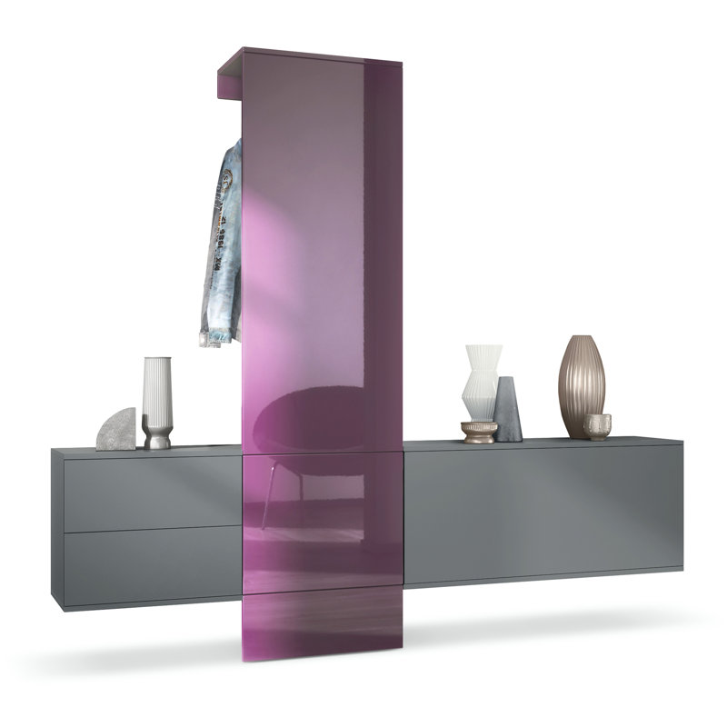 Chappa Hall Tree 209cm Wide with Shoe Storage, Blackberry high gloss