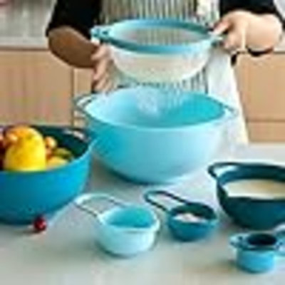 Nesting Bowls With Measuring Cups Colander And Sifter Set - Includes Mixing Bowls, Colander, Sifter And Measuring Cups, 8 Pc Bowl