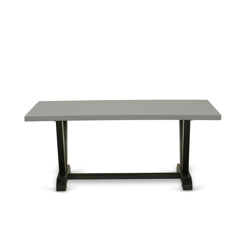 3-Piece Dining Table Set Consists of a Dining Room Table and 2 Small Benches - Cement Table Top and Wire Brushed Black Finish