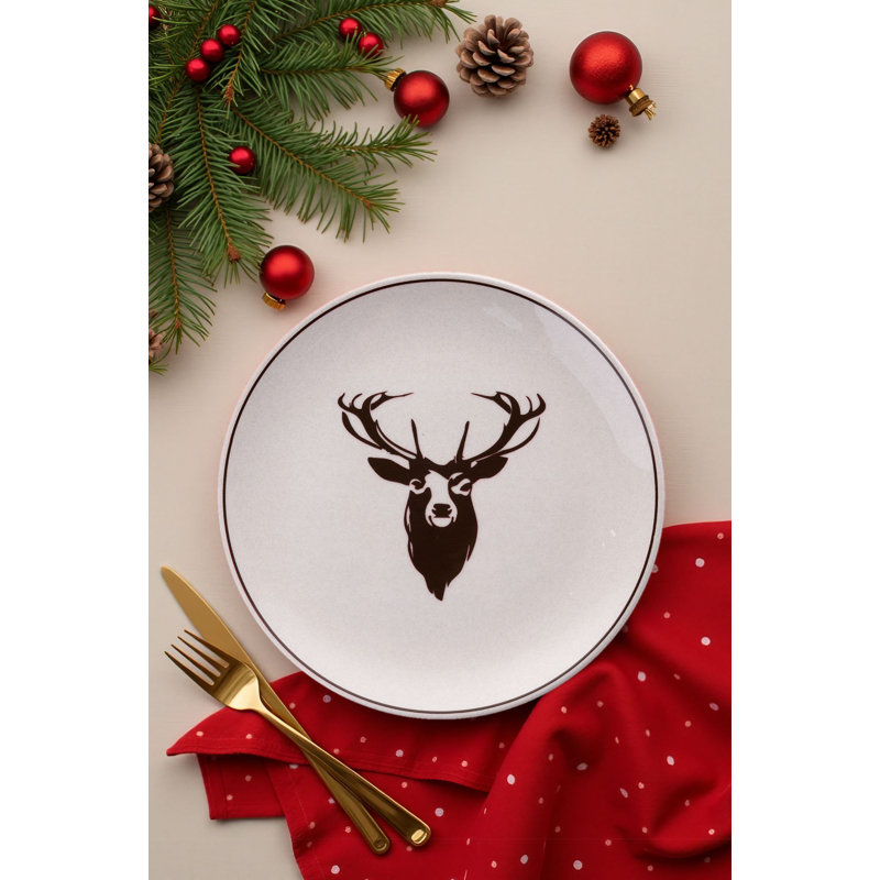 Elegant Christmas Service Plate Set (6 Pieces), 100% Ceramic, 10.0 x 10.0 x 1.0 Inches | Dishwasher & Microwave Safe | Perfect for Holiday Gatherings & Festive Dinners | Durable and Stylish Design