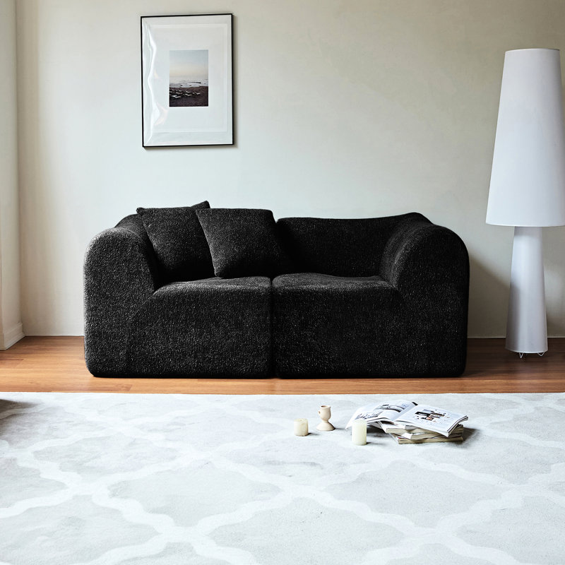 Doux velours 2 places compressé, base stable, assise confortable au bureau avec coussins décoratifs, rembourrage en mousse, convient aux espaces compacts