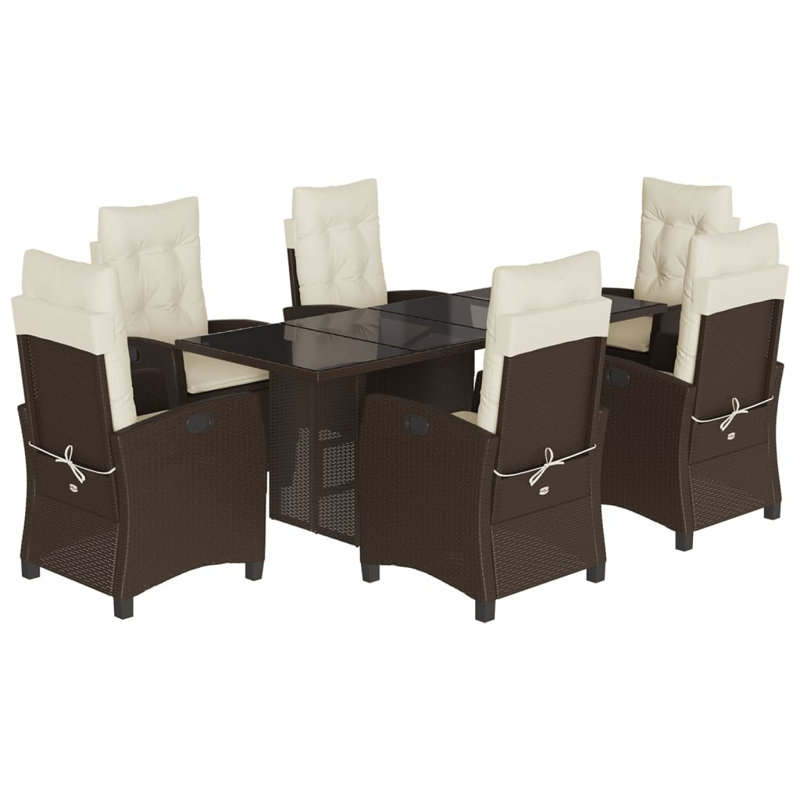 Ensemble repas avec coussins en rotin Vidaxl, 6-Pas de repose-pieds, Crème/brun