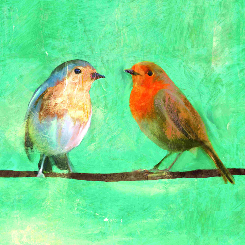 Birdies in Love - peinture sur toile tendue, H 30 po x l 30 po