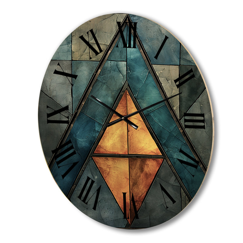 Simplicity of Beauty Vintage Abstract II - Horloge murale géométrique abstraite surdimensionnée en bois, Grand