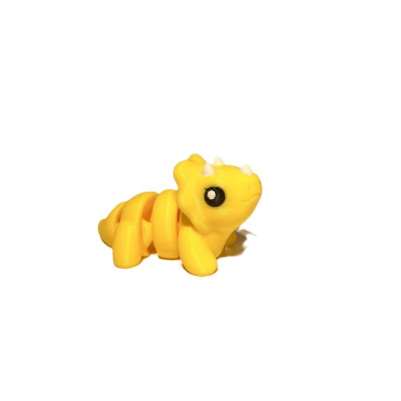 3D Printed Mini Bright Yellow Triceratops Figurine, 0.75" H x 0.5" W x 2" D