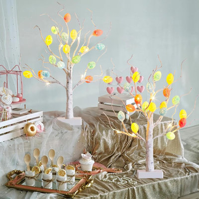 Easter Decorations, 22" Easter Tree Lighted Tabletop With 36 Cracked Egg, Easter Egg Tree For Spring Decoration, 2PK Pre-Lit White Birch Tree For Indoor Home Decor, USB And Battery Powered
