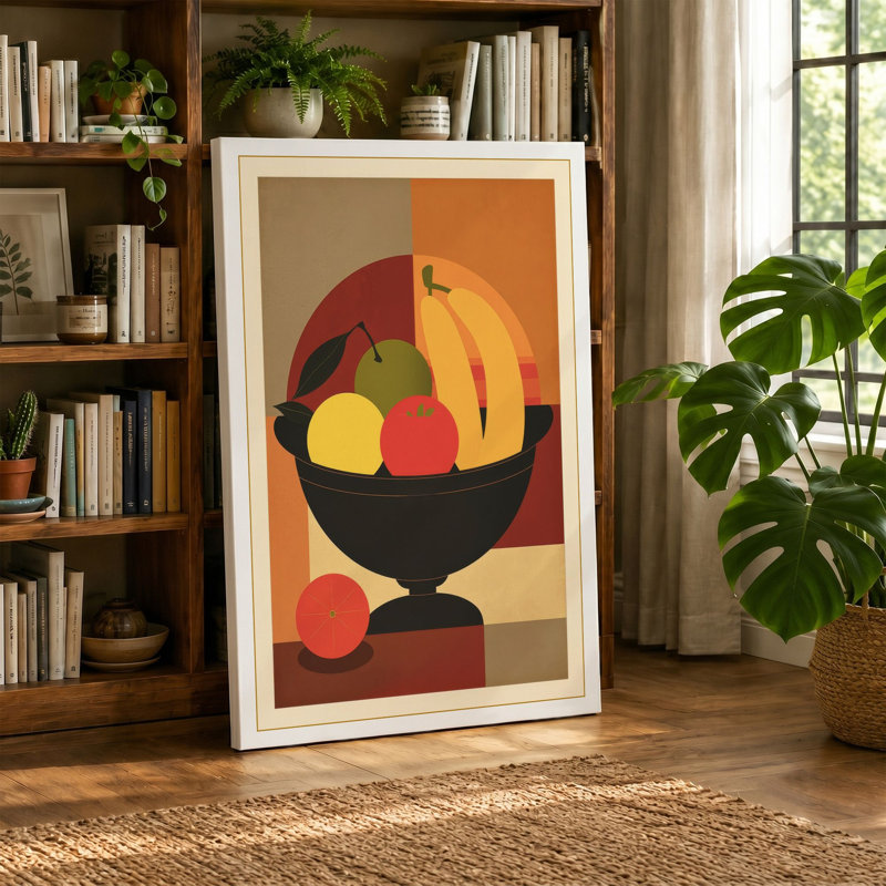 Pedestal Fruit Bowl Art Deco - Wrapped Canvas, 18x12 - 45.7 x 30.5 cm, Sage Border