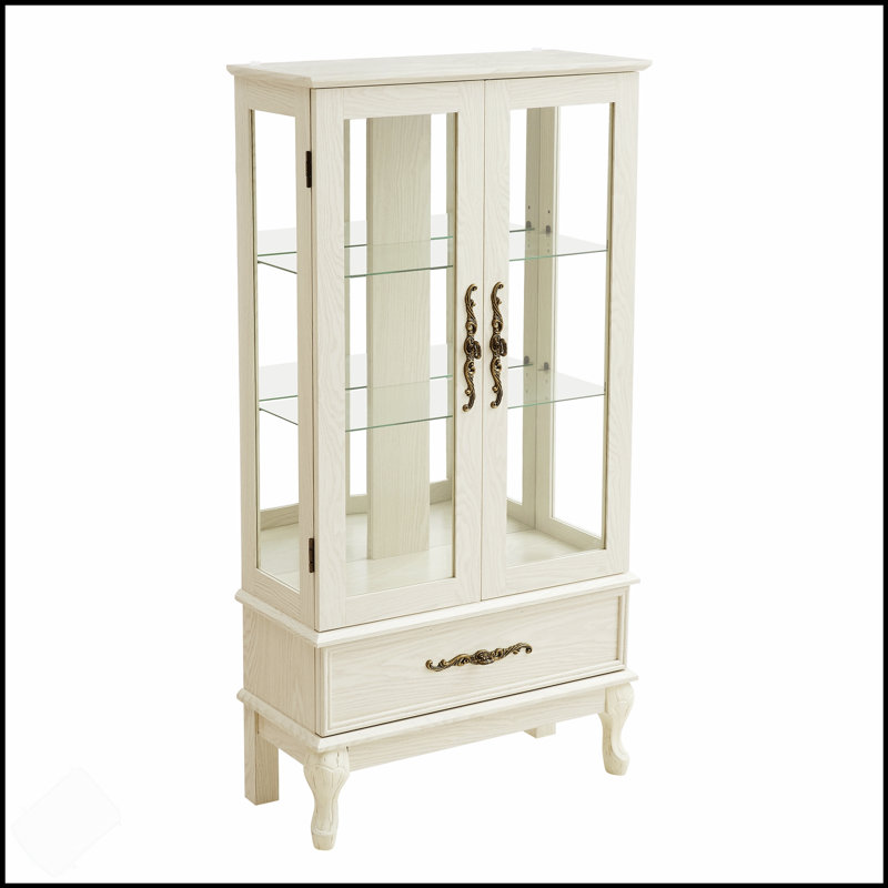 Curio Cabinet With Adjustable Shelves, Glass Doors, And Internal Lighting For Displaying Treasured Items, Antique White