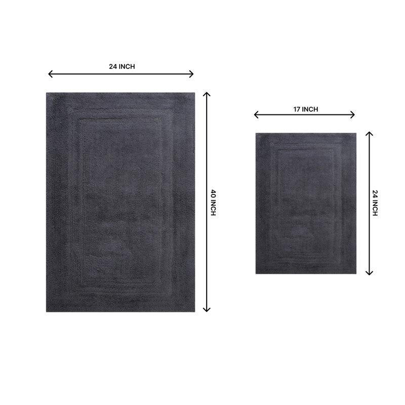 Tapis de bain luxueux 100% coton (ensemble de 2) réversible, Gris, Ensemble de 2 pièces (24 po x 40 po, 17 po x 24 p