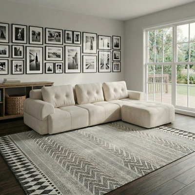 Modern Oversized Sectional Cloud Sofa, Compression Packed Full-Foam Modular Couch With Reversible Chaise