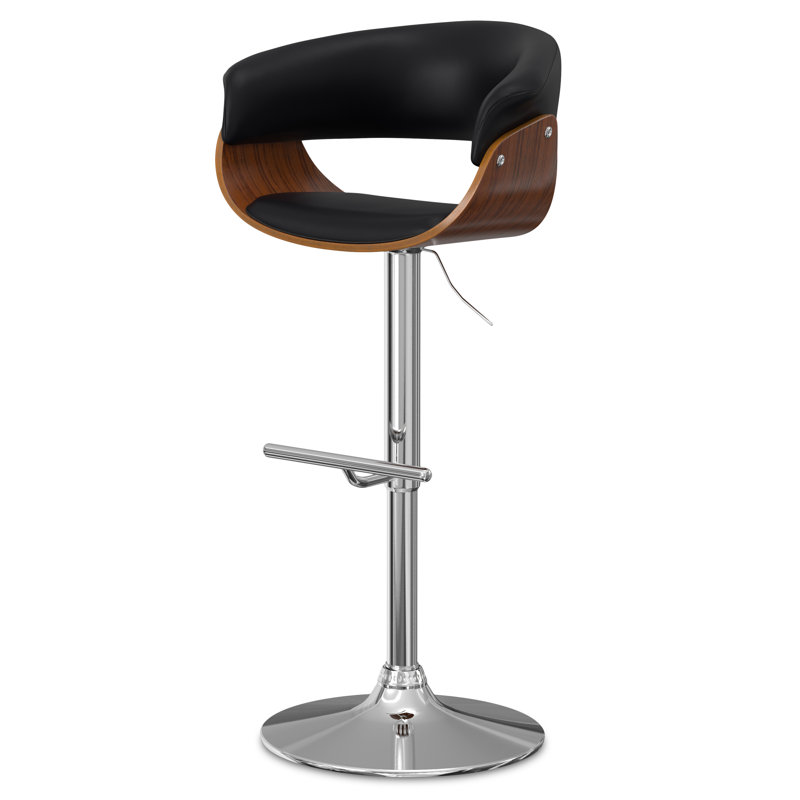 Sheldon Adjustable Swivel Upholstered Mid-Century Modern Bar Stool with Chrome Base, Black
