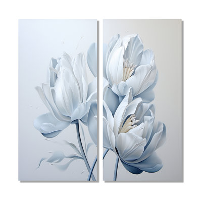 Minimalisme, tulipes bleues et blanches, coups de pinceau II - art mural traditionnel