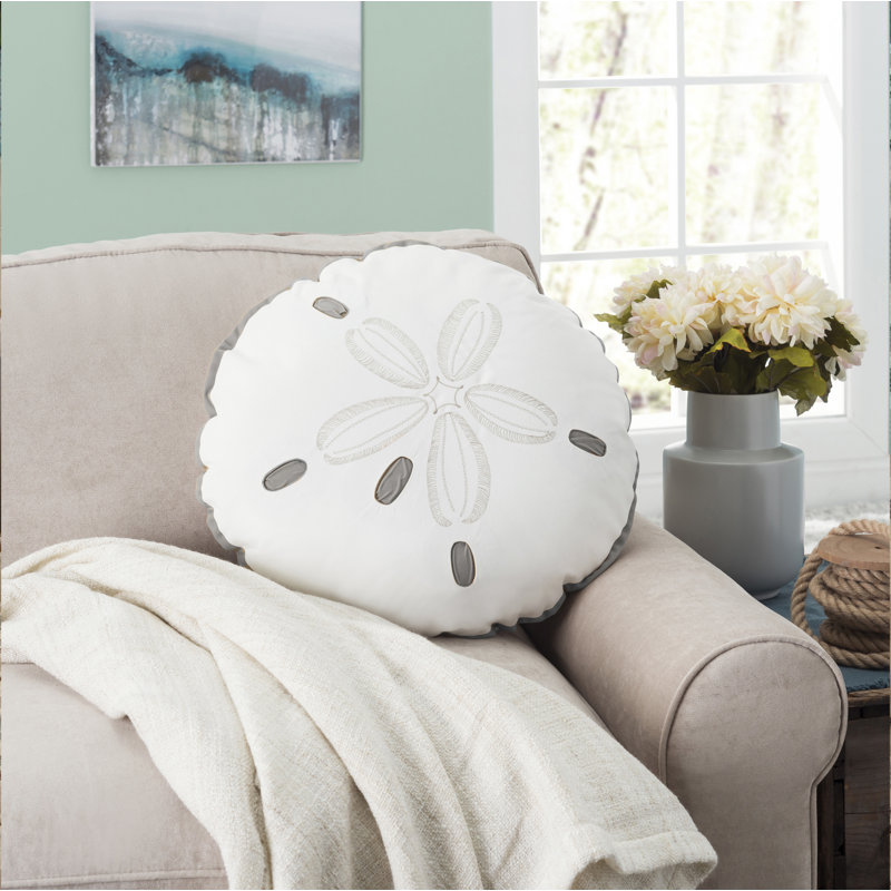 Embroidered Outdoor Throw Pillow, White/Gray