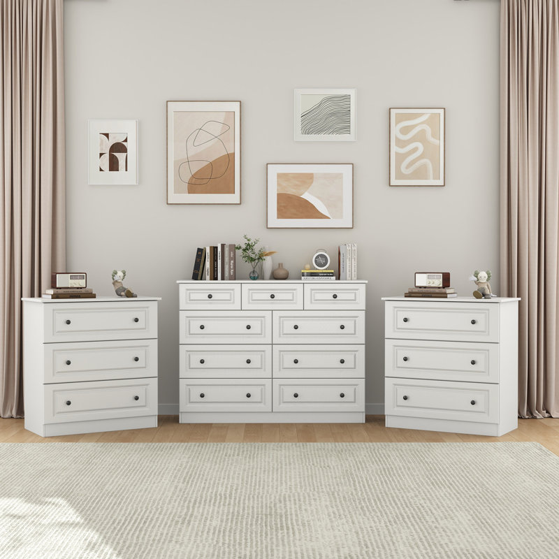 Ensemble de chambre à coucher 3 pièces Peiffer: commode 9 tiroirs et commode 3 tiroirs et commode 3 tiroirs (ensemble de 3)