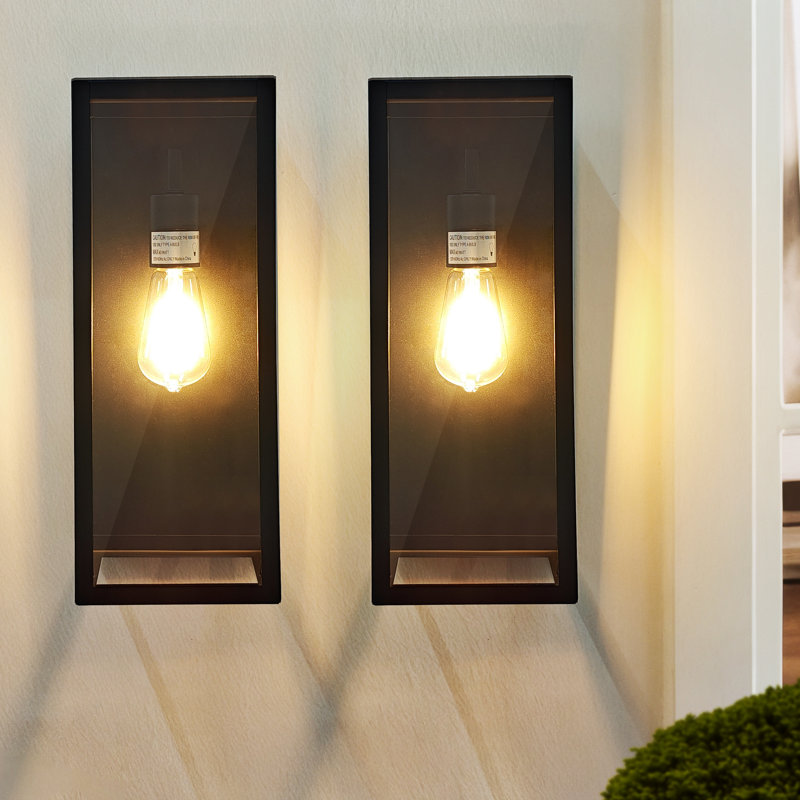 Applique murale d'extérieur avec cadre rectangulaire en métal et abat-jour en verre 1 lumière