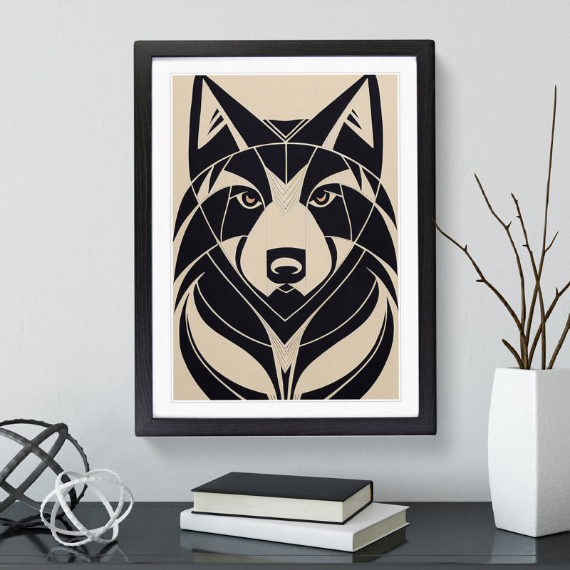 Wolf In Abstract No.3 - Wall Art, Black Framed Paper, 66cm H x 48cm W, White