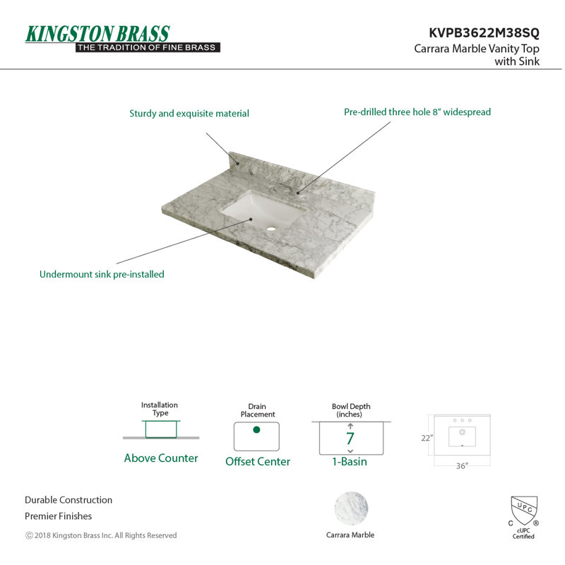 Kingston Brass Templeton Marble Vanity Sink Top