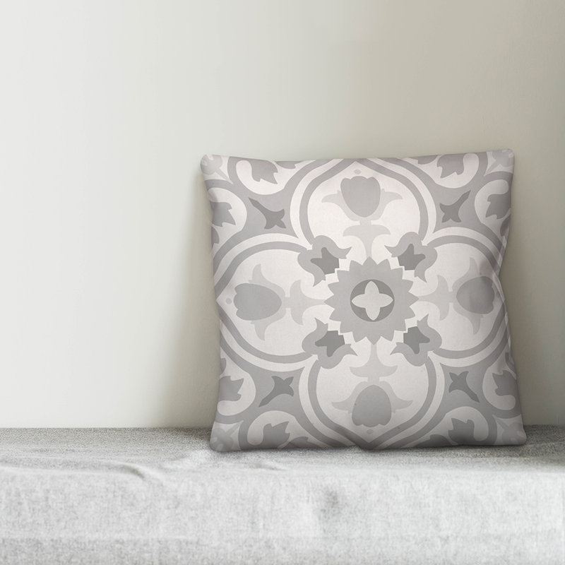  Tile Throw Pillow, 16" x 16", Gray, Polyester/Polyfill
