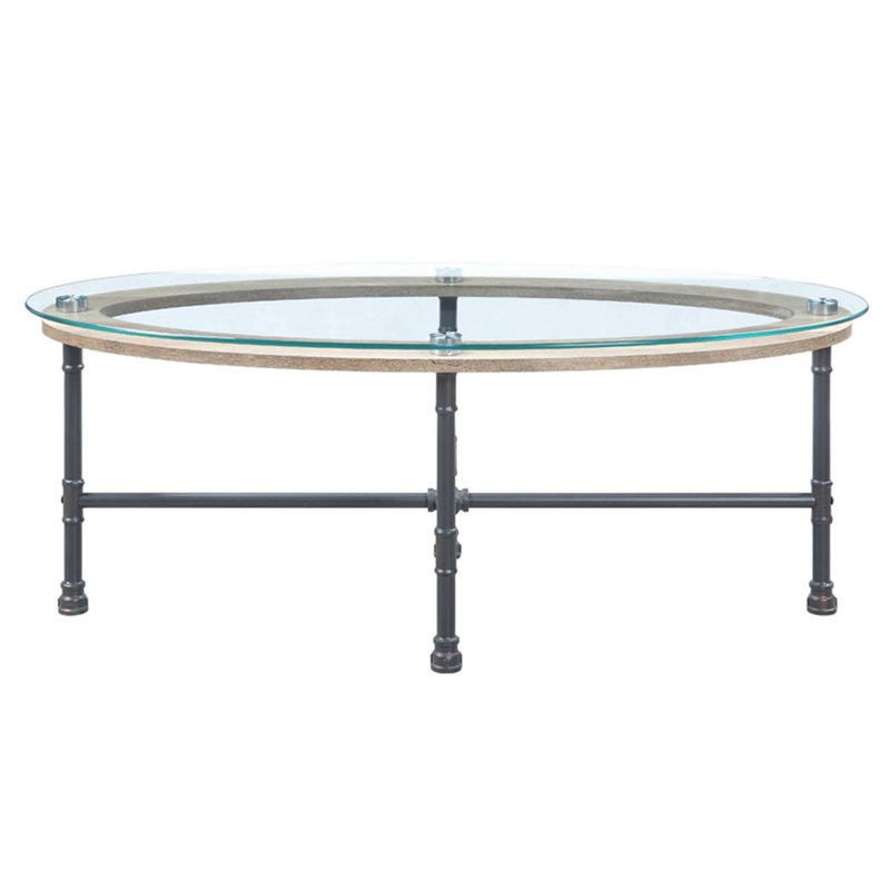 Table basse Brantley, verre transparent et finition gris sable