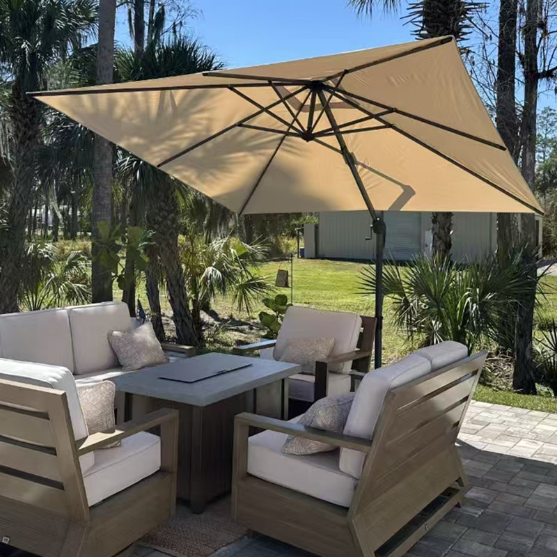 Parasol carré en porte-à-faux 8 pi avec base en croix Balvin, Beige, L 96 po x P 96 po