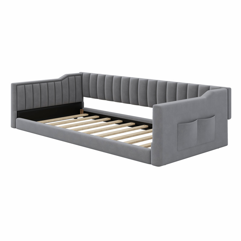 Upholstery Daybed And Side Storage Pocket, Gray, Twin XL