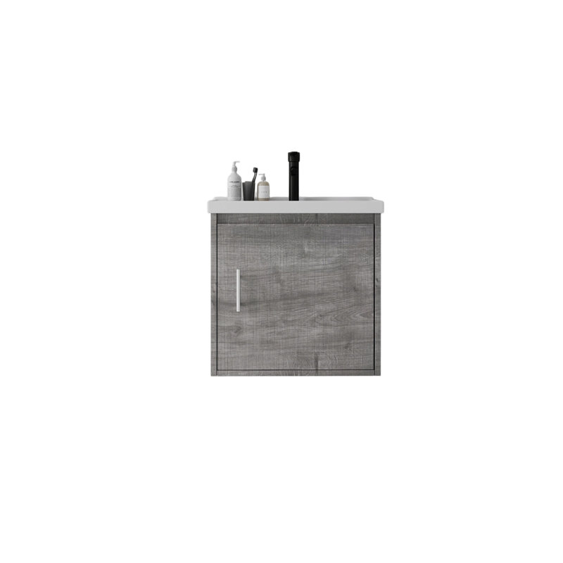 Meuble-lavabo flottant de 20 po avec lavabo, porte à fermeture en douceur et boîte en contreplaqué gris avec portes en panneau de particules