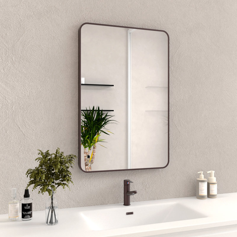 Miroir de salle de bain mural rectangulaire en aluminium avec cadre de salle de bain, 36,02 po x 24,03 po