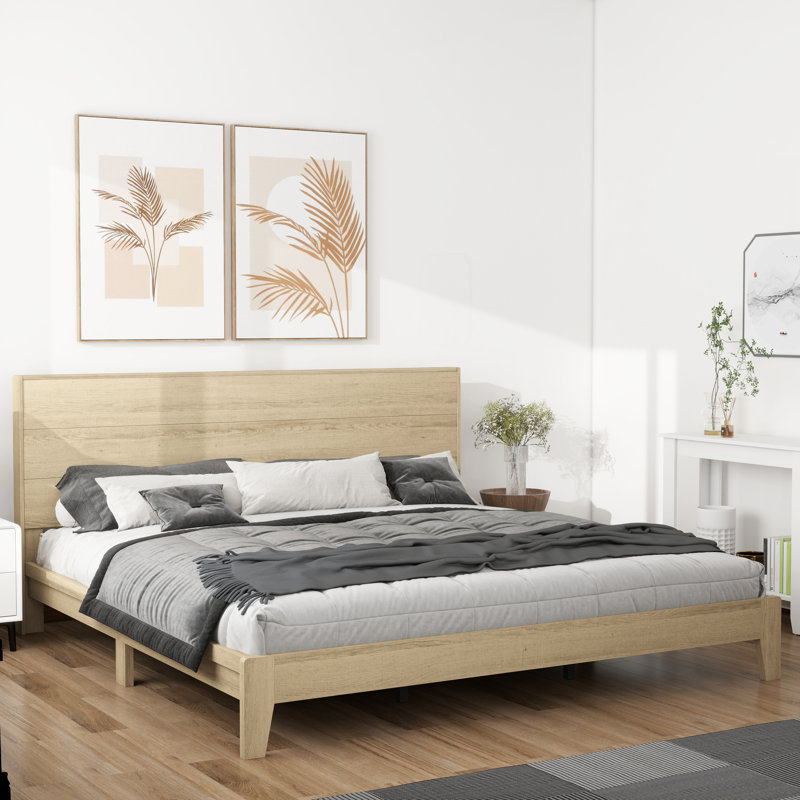 Allyannah Levison Platform Bed With Headboard, King, Oslo Oak
