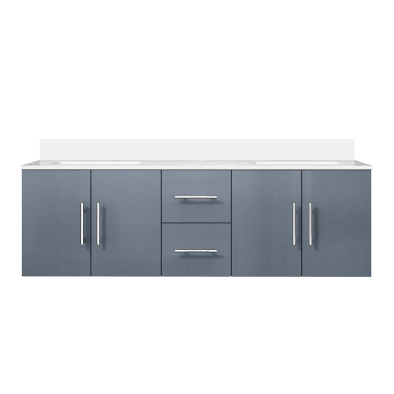 Meuble-lavabo double 60 po X P 22 po D, avec plateau en quartz blanc, Gris foncé