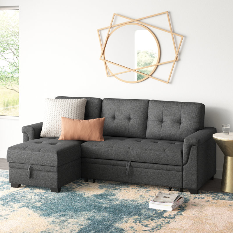 Yosef Upholstered L-Shaped Sectional Reversible, Dark Gray Linen Blend