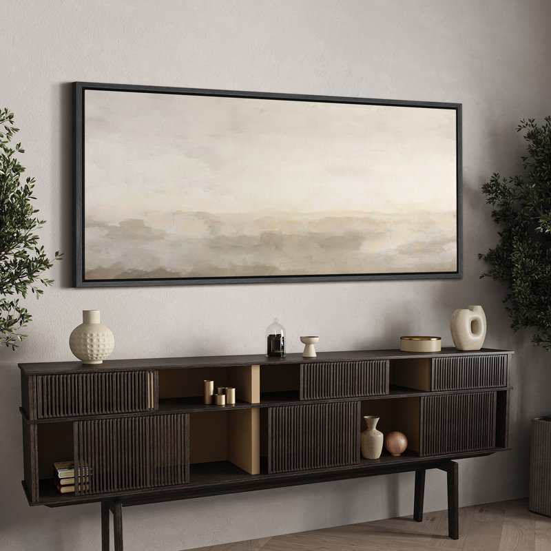 Minimal Landscape Muted Abstract Minimalist Neutral Décor Extra Large Framed Canvas Print Wall Art, 30" H x 60" W, Black