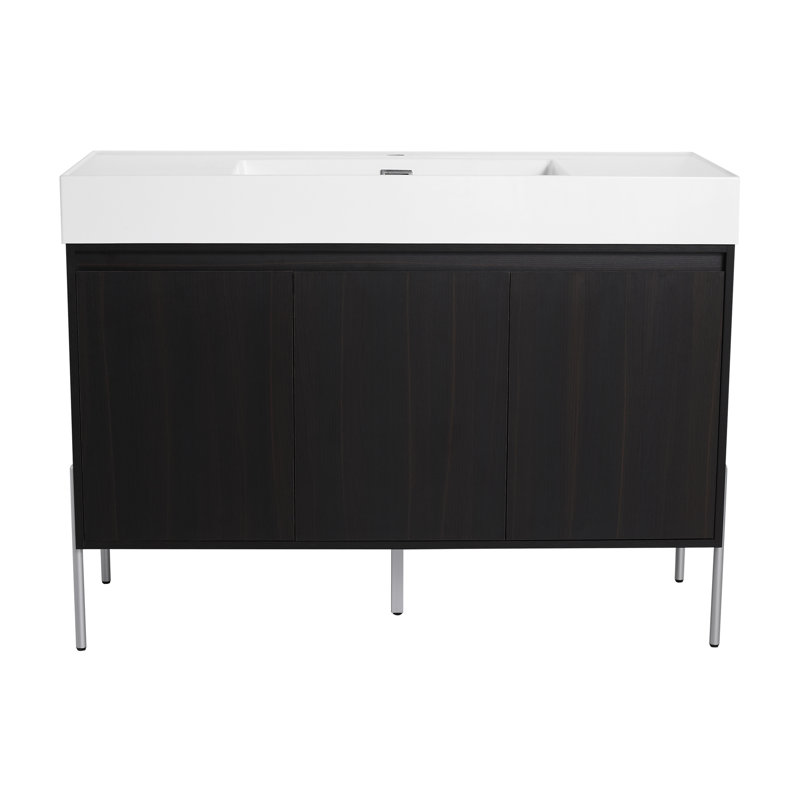 Meuble-lavabo autoportant avec lavabo en résine, armoire de rangement avec portes à fermeture douce (ensemble KD)